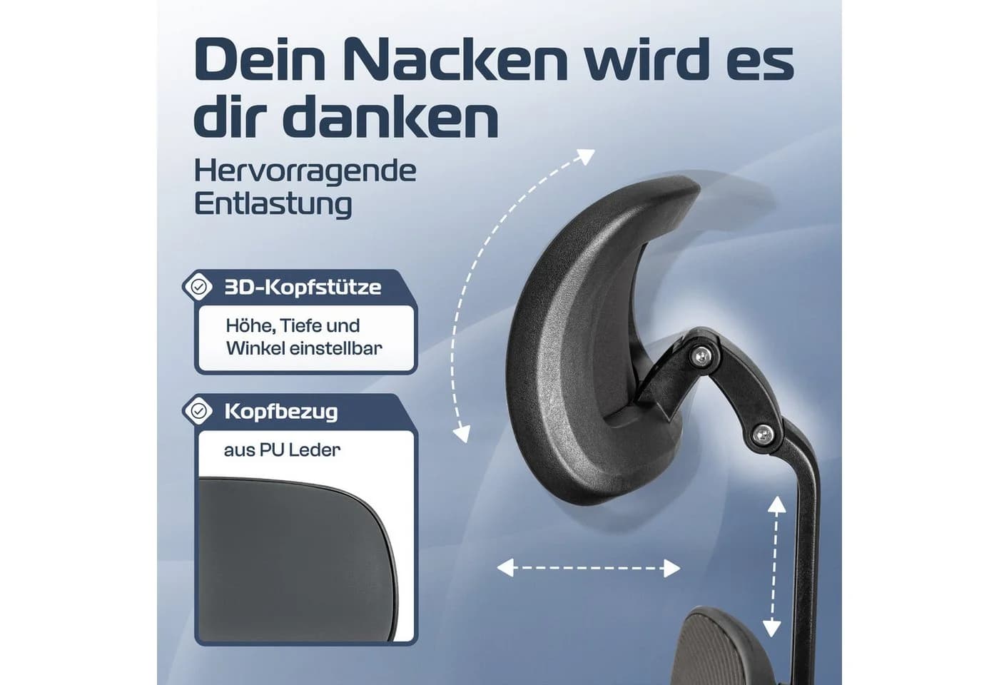 CLOUVOU SmartSeat Bürostuhl Ergonomisch Anthrazit/Schwarz mit 3D-Kopfstütze - Bild 4