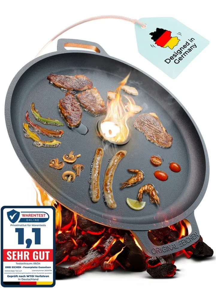 Drei Eichen Grillplatte Gusseisen Ø35cm mit Tropfschutz & Tragegriff - Bild 2