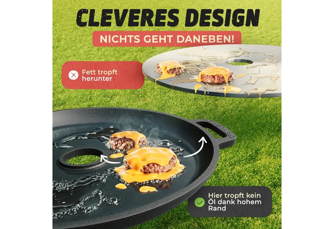 Drei Eichen Grillplatte Gusseisen Ø35cm mit Tropfschutz & Tragegriff - Bild 3