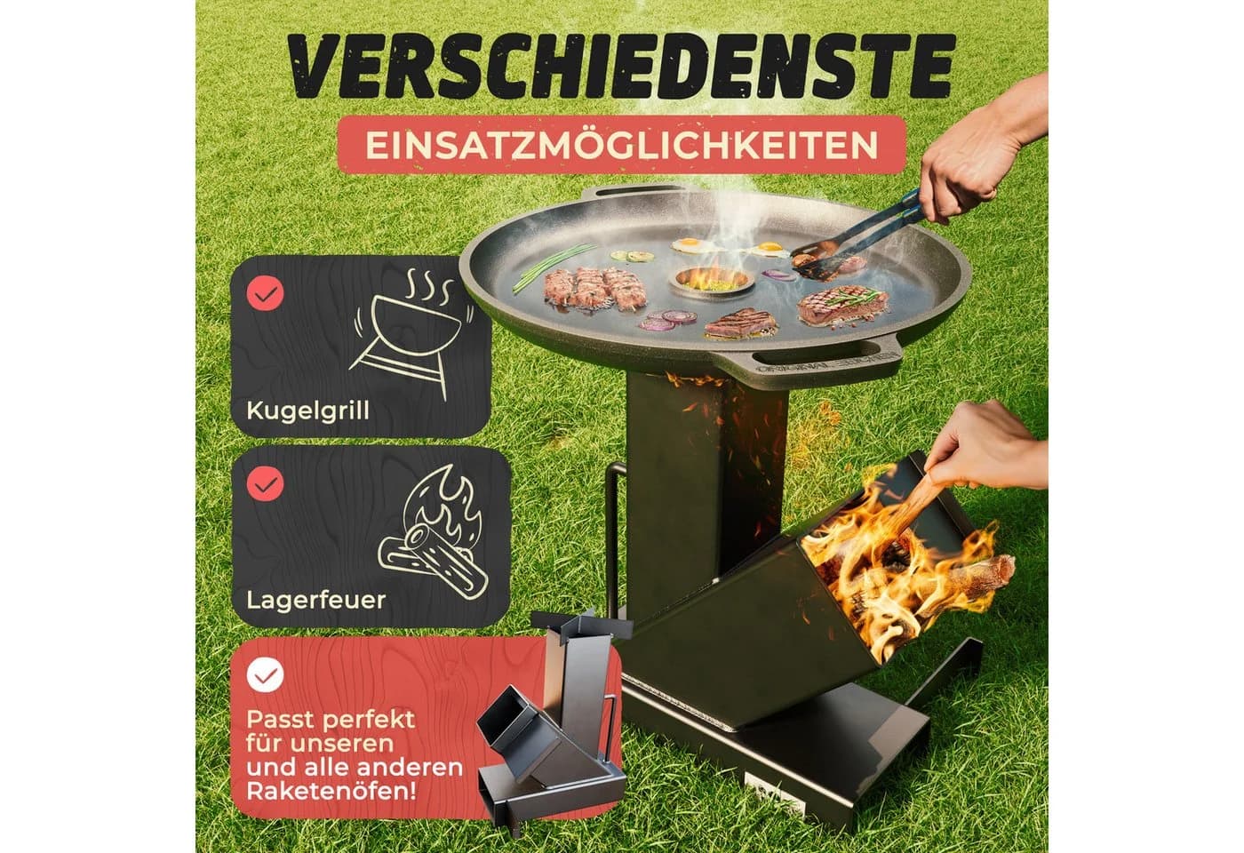 Drei Eichen Grillplatte Gusseisen Ø35cm mit Tropfschutz & Tragegriff - Bild 5