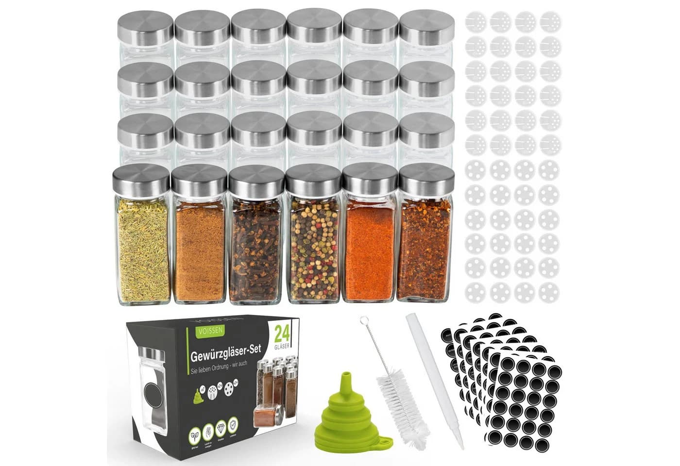Voissen Gewürzglas-Set 24-tlg. 100 ml mit Edelstahldeckel & Zubehör - Bild 2