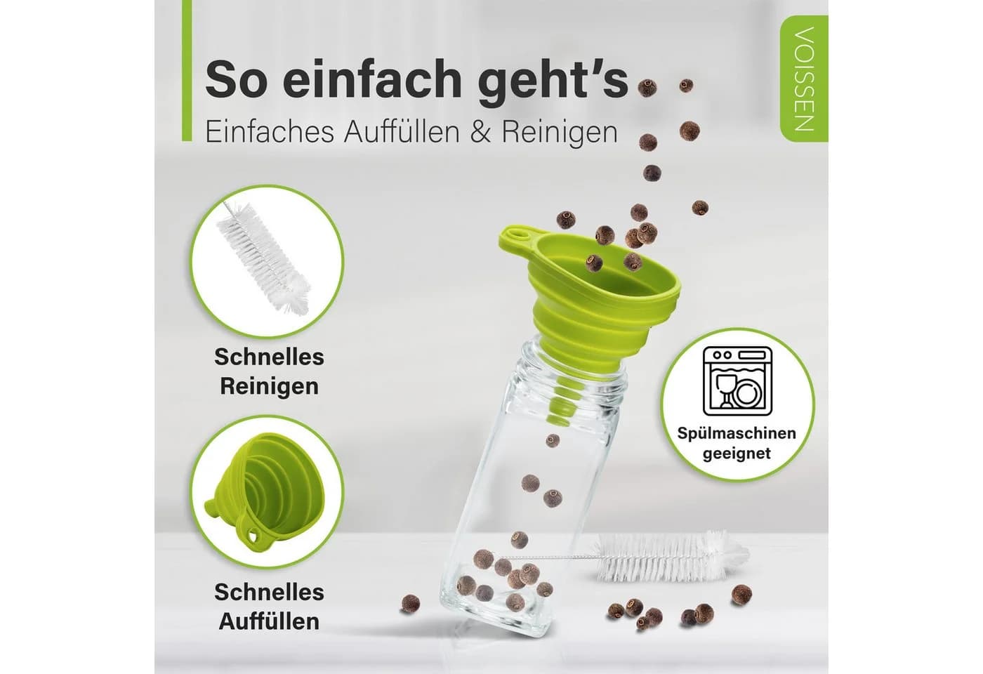 Voissen Gewürzglas-Set 24-tlg. 100 ml mit Edelstahldeckel & Zubehör - Bild 5