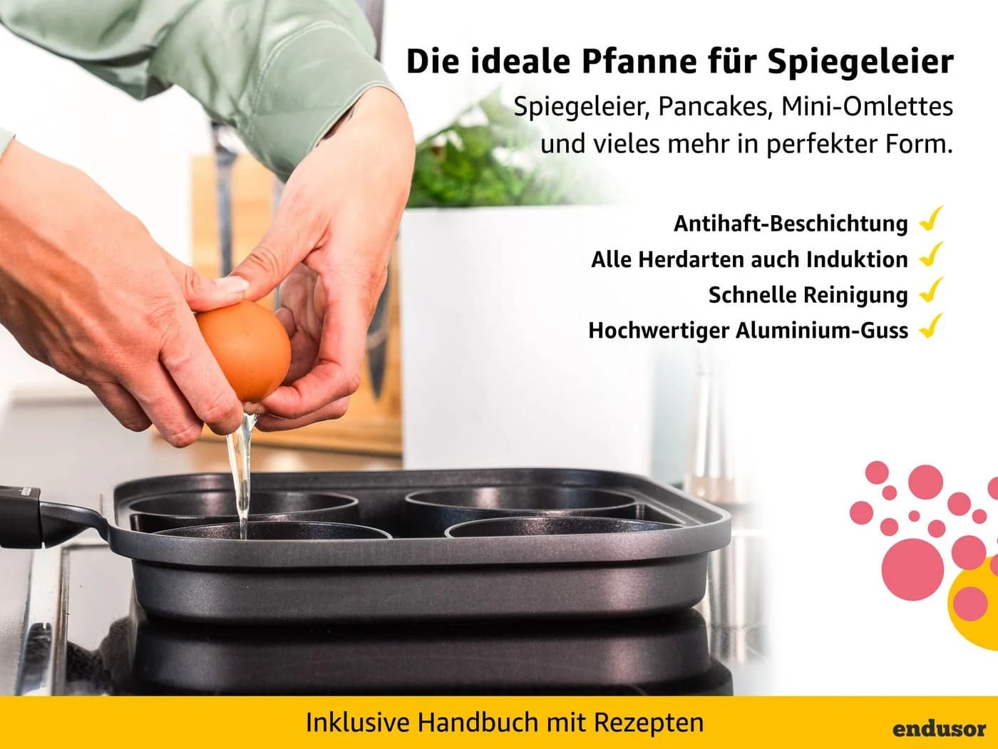 endusor Spiegeleipfanne 27cm Quadratisch Antihaft Induktion