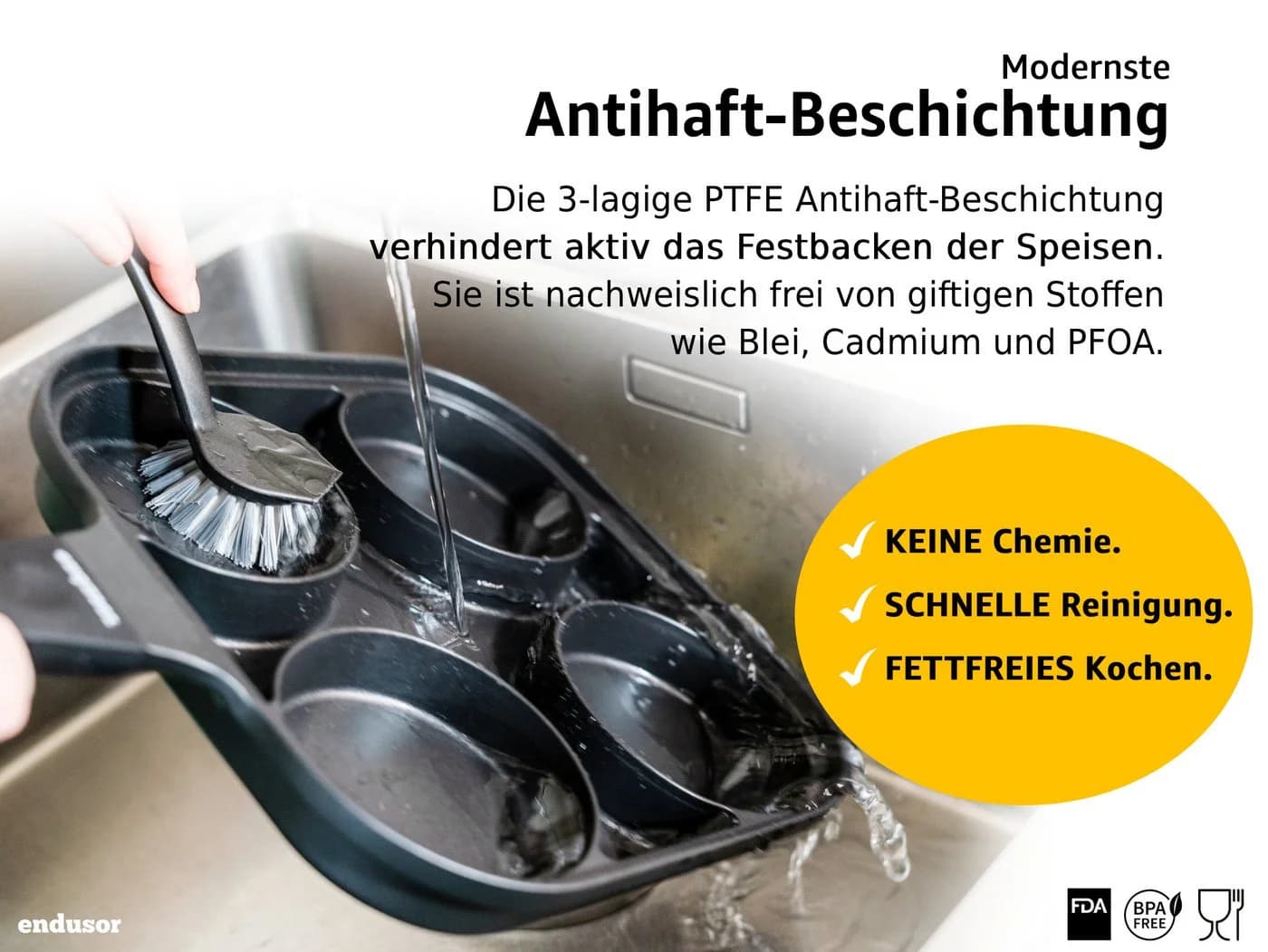 endusor Spiegeleipfanne 27cm Quadratisch Antihaft Induktion - Bild 5