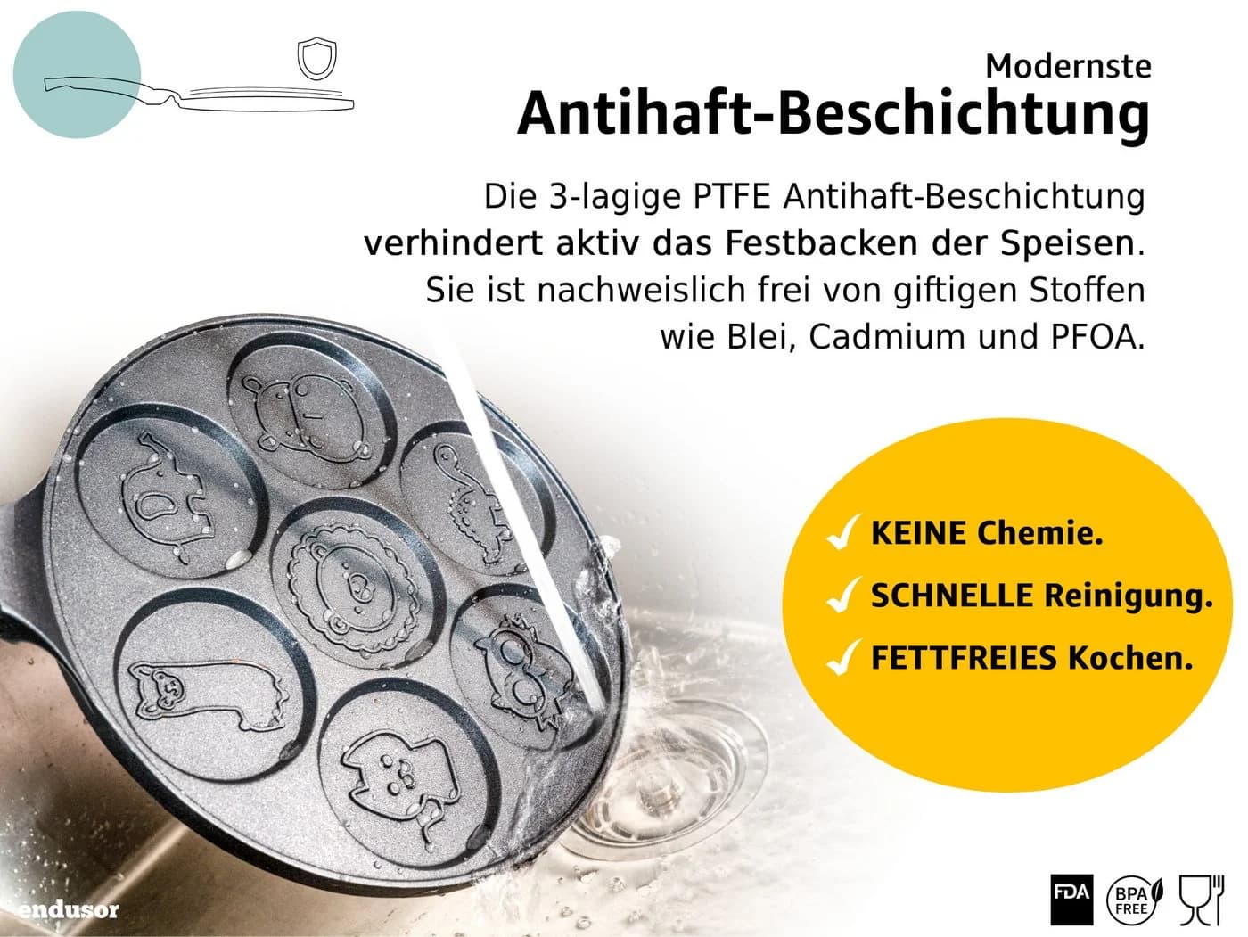 endusor Crêpepfanne 26cm mit 7 Tier-Motiven für Kinder - Bild 4