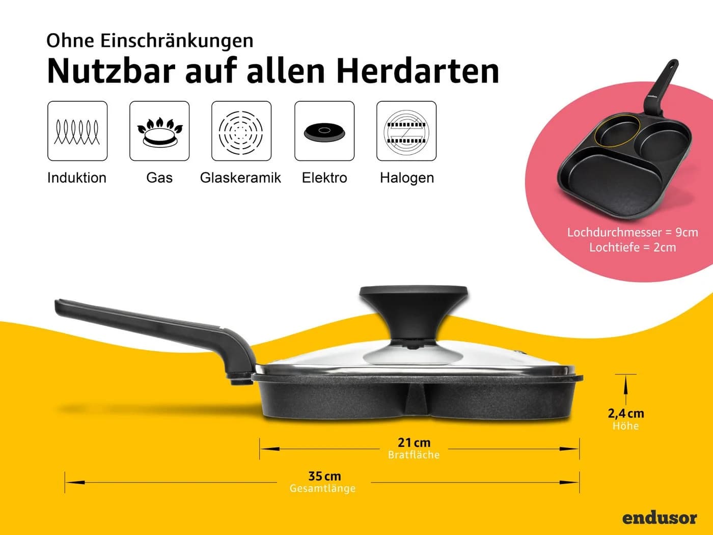 endusor Bratpfanne Frühstückspfanne 21cm Aluminiumguss Antihaft Induktion - Bild 3