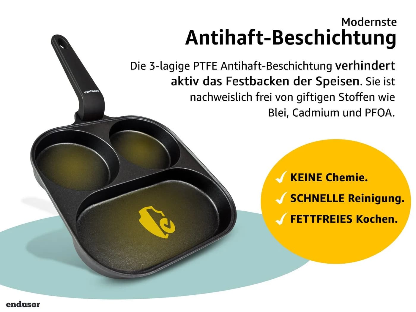 endusor Bratpfanne Frühstückspfanne 21cm Quadratisch Antihaft Induktion - Bild 5