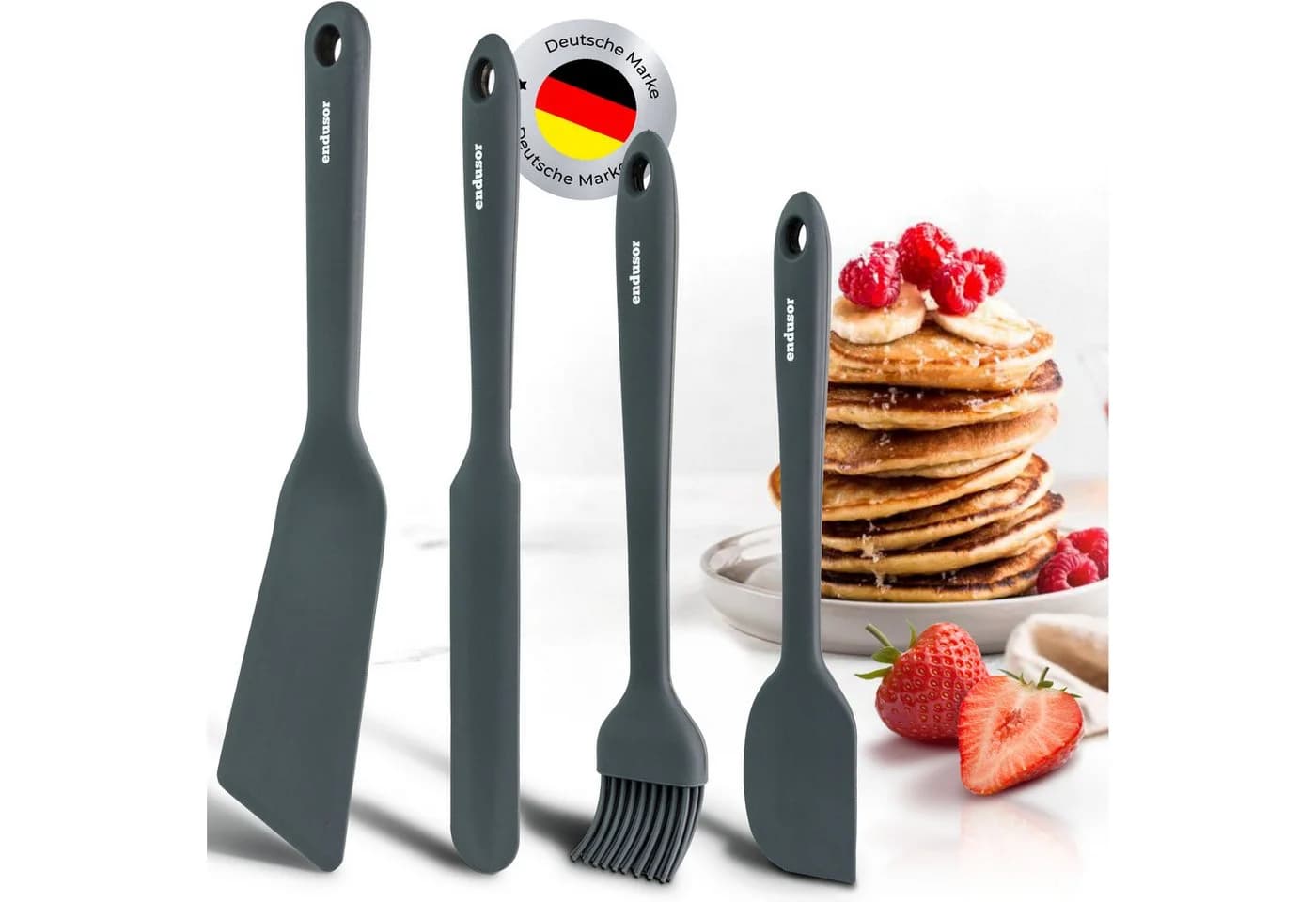 endusor Silikon Spatel Set 4-teilig Schwarz mit Metallkern - Bild 2