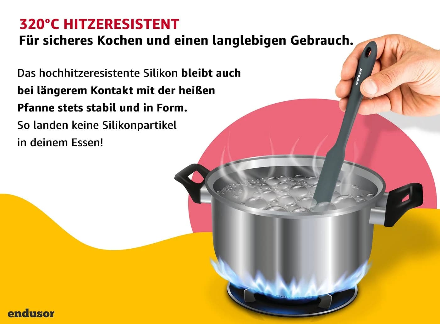 endusor Silikon Spatel Set 4-teilig Schwarz mit Metallkern - Bild 5