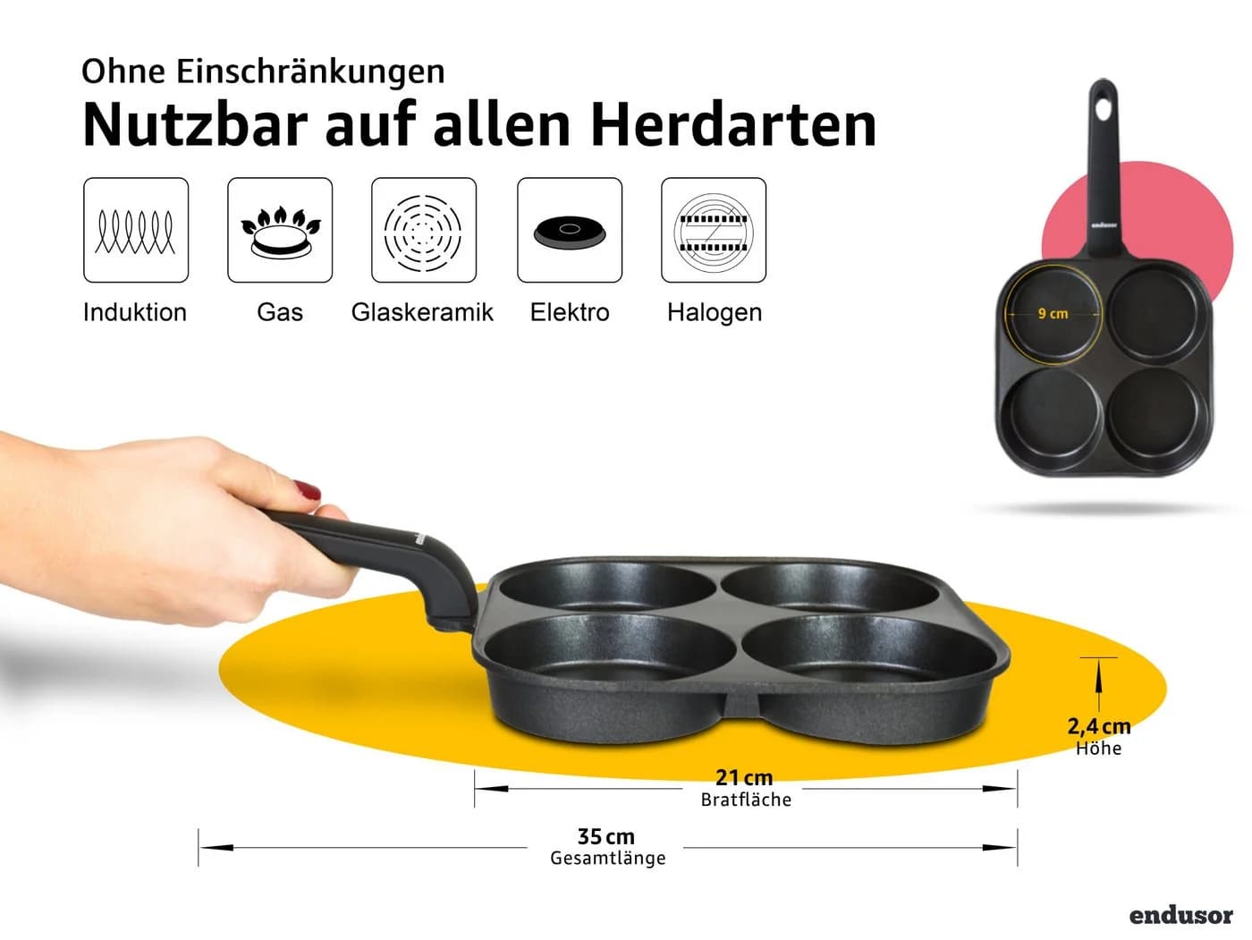 endusor Spiegeleipfanne 21 cm Aluminiumguss Antihaft Induktion - Bild 3