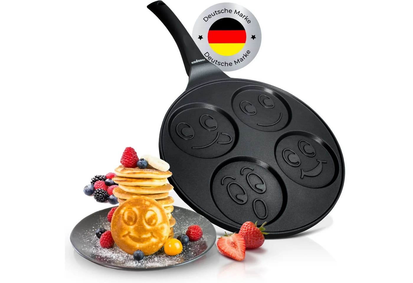 endusor Crêpepfanne Pancake Pfanne 26cm mit Smiley Motiven Aluminiumguss - Bild 2