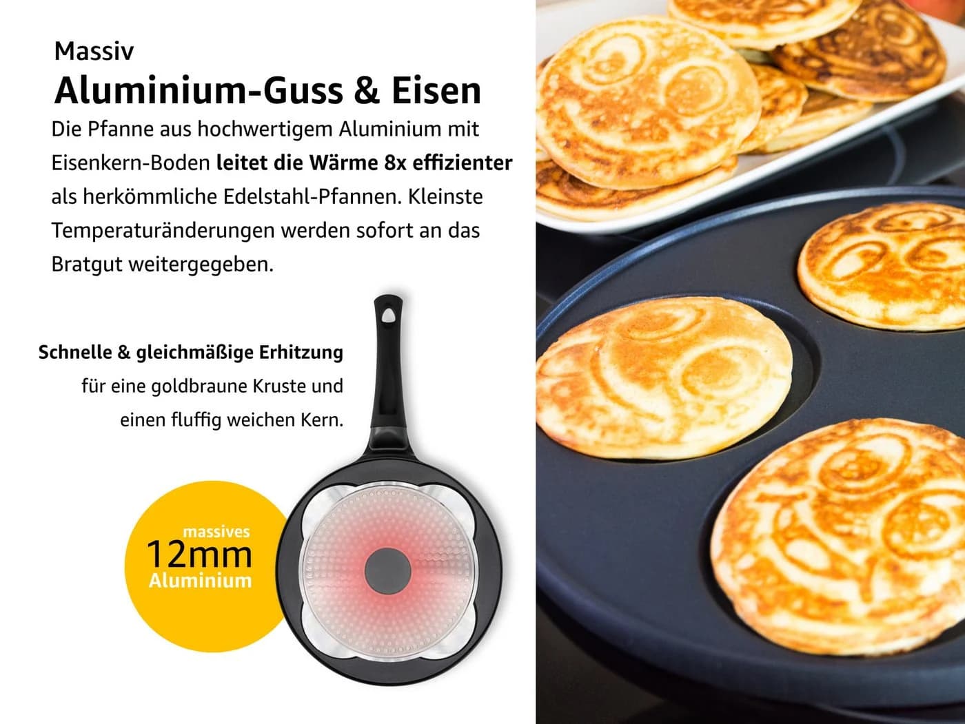 endusor Crêpepfanne Pancake Pfanne 26cm mit Smiley Motiven Aluminiumguss - Bild 5
