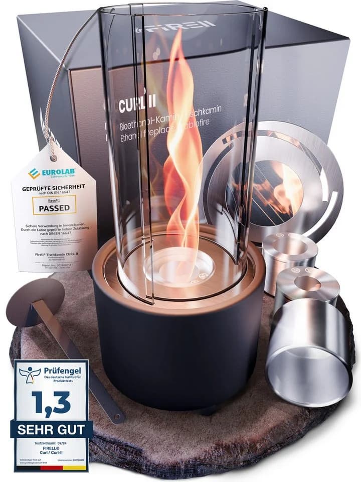 FIRELL Tischkamin CURL II Edelstahl Schwarz Patentierte Wirbelflamme - Bild 2