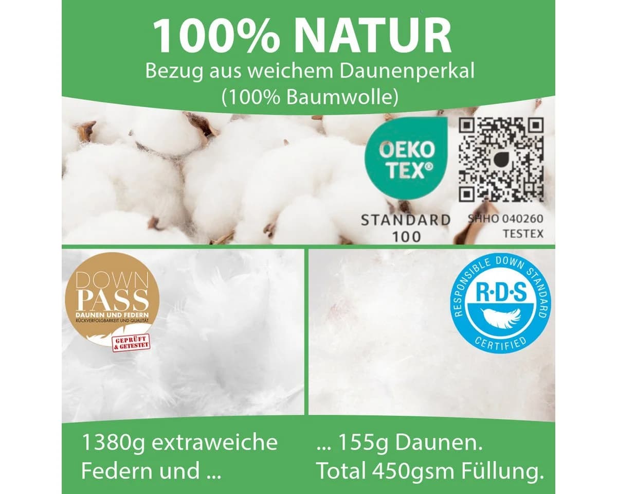 Welldora 4-Jahreszeitenbettdecke 90% Federn 10% Daunen Oeko-Tex Allergiker - Bild 3
