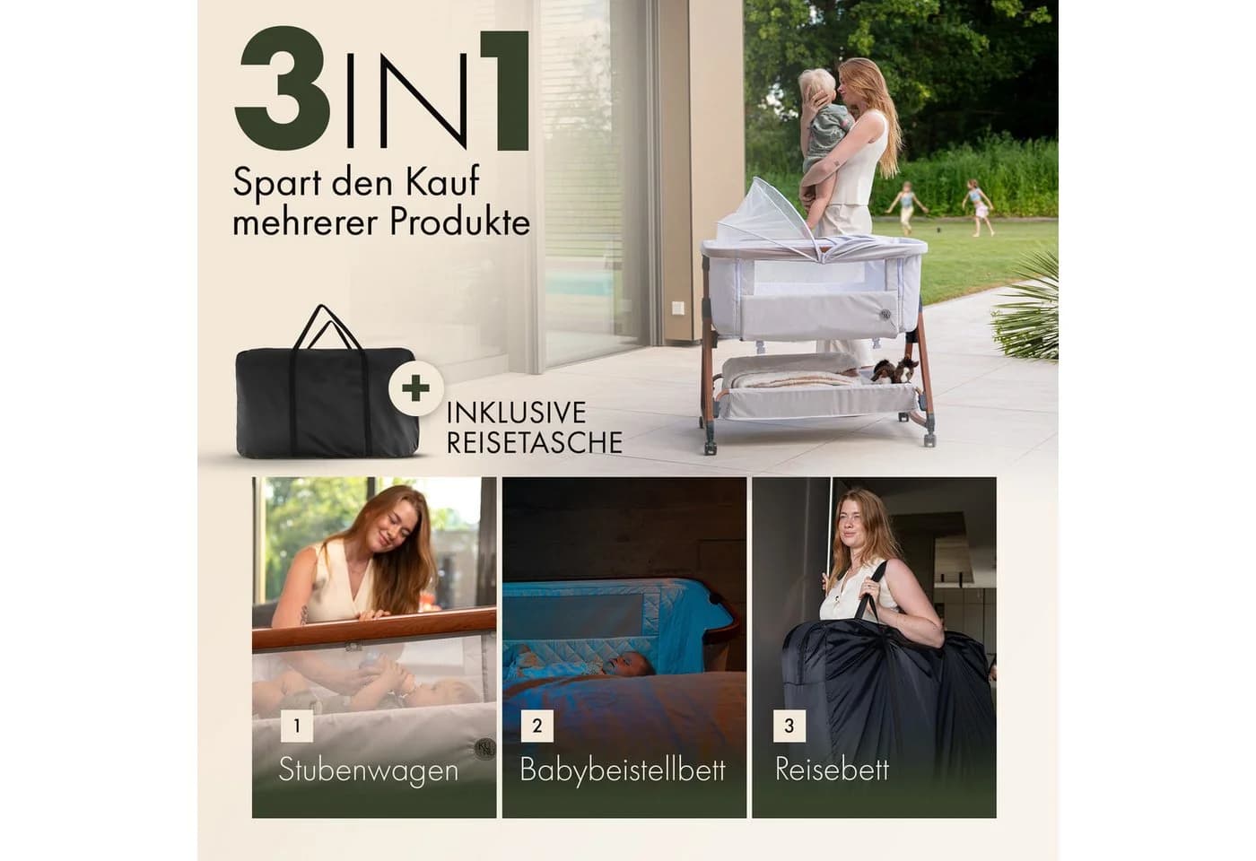 KUNU Beistellbett Beige/Weiß Modernes Design