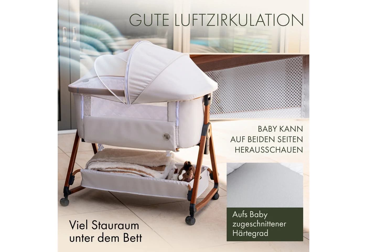 KUNU Beistellbett Beige/Weiß Modernes Design - Bild 5