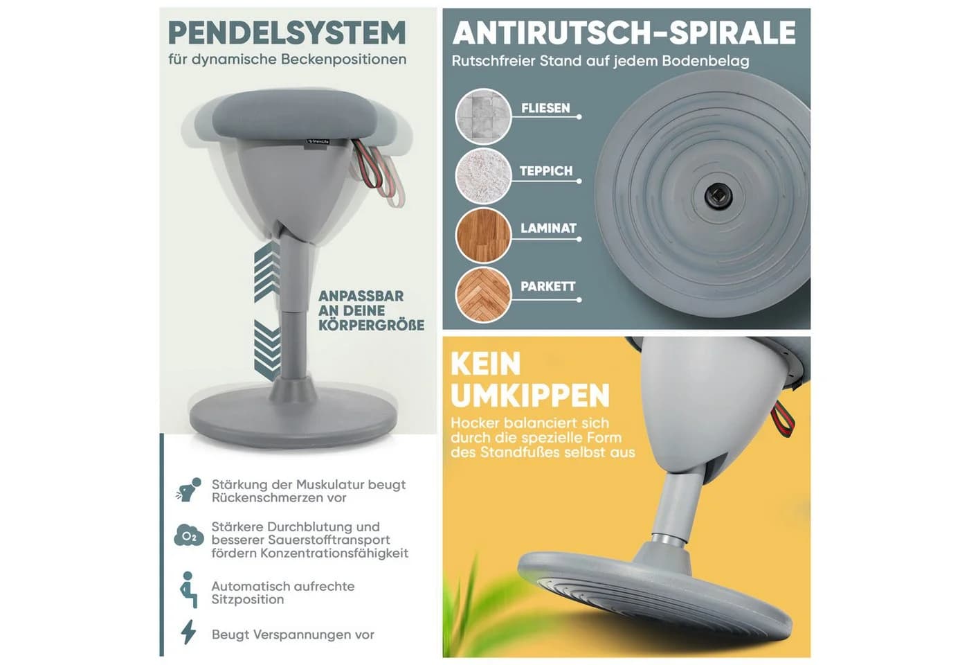 Steinlife Arbeitshocker Grau Ergonomisch Höhenverstellbar - Bild 3