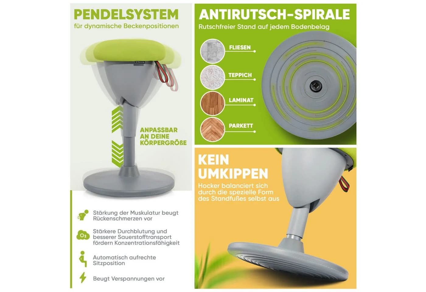 Steinlife Arbeitshocker Ergonomisch Grau/Grün Höhenverstellbar - Bild 3