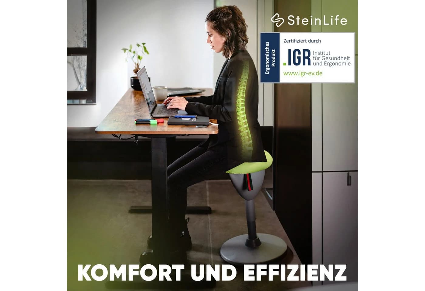 Steinlife Arbeitshocker Ergonomisch Grau/Grün Höhenverstellbar - Bild 4