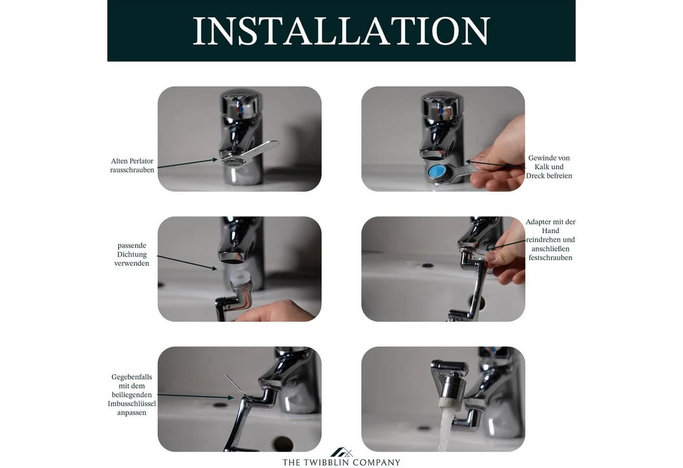 The Twibblin Company Drehbarer Wasserhahn Aufsatz 1440° Flexibel - Bild 5