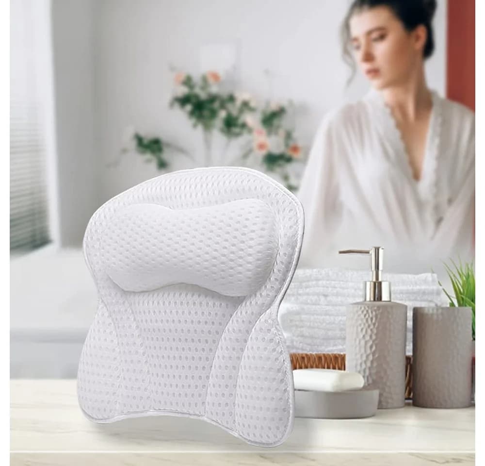 Penelife Badewannenkissen mit 6 Saugnäpfen - Ergonomisches Nackenkissen Weiß - Bild 3