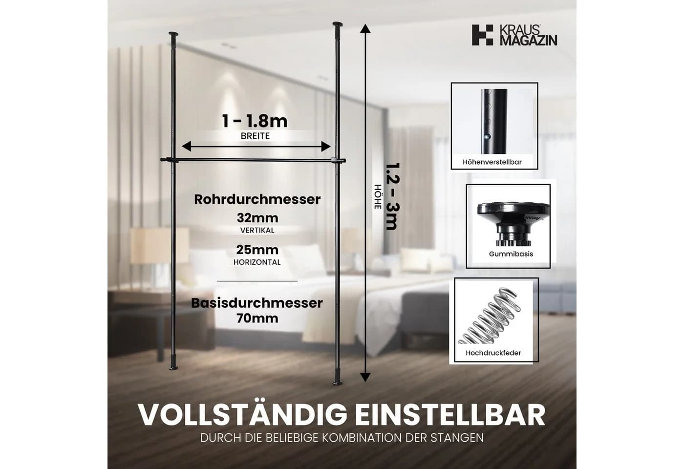 Kraus Magazin Paraventgestell Teleskopisch Ohne Bohren - Bild 3