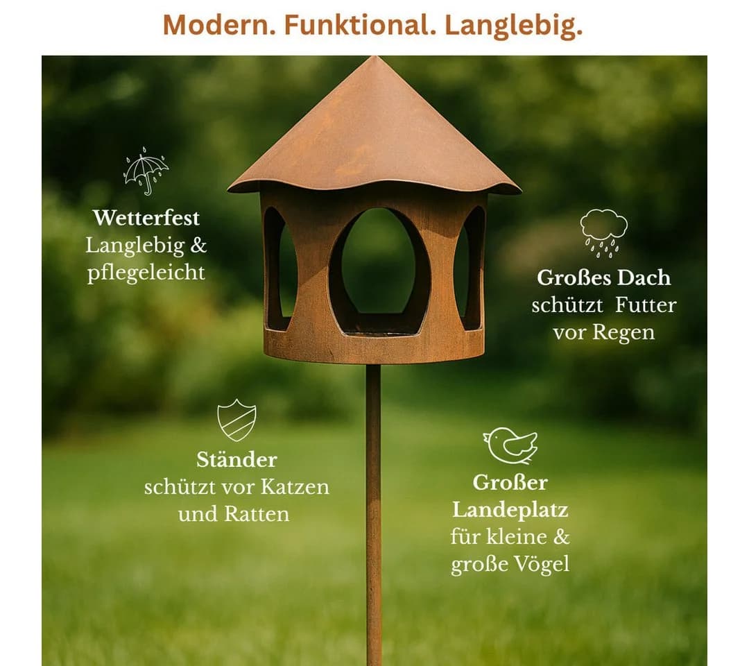 Maxito Vogelhaus mit Ständer wetterfest Metall rustikal