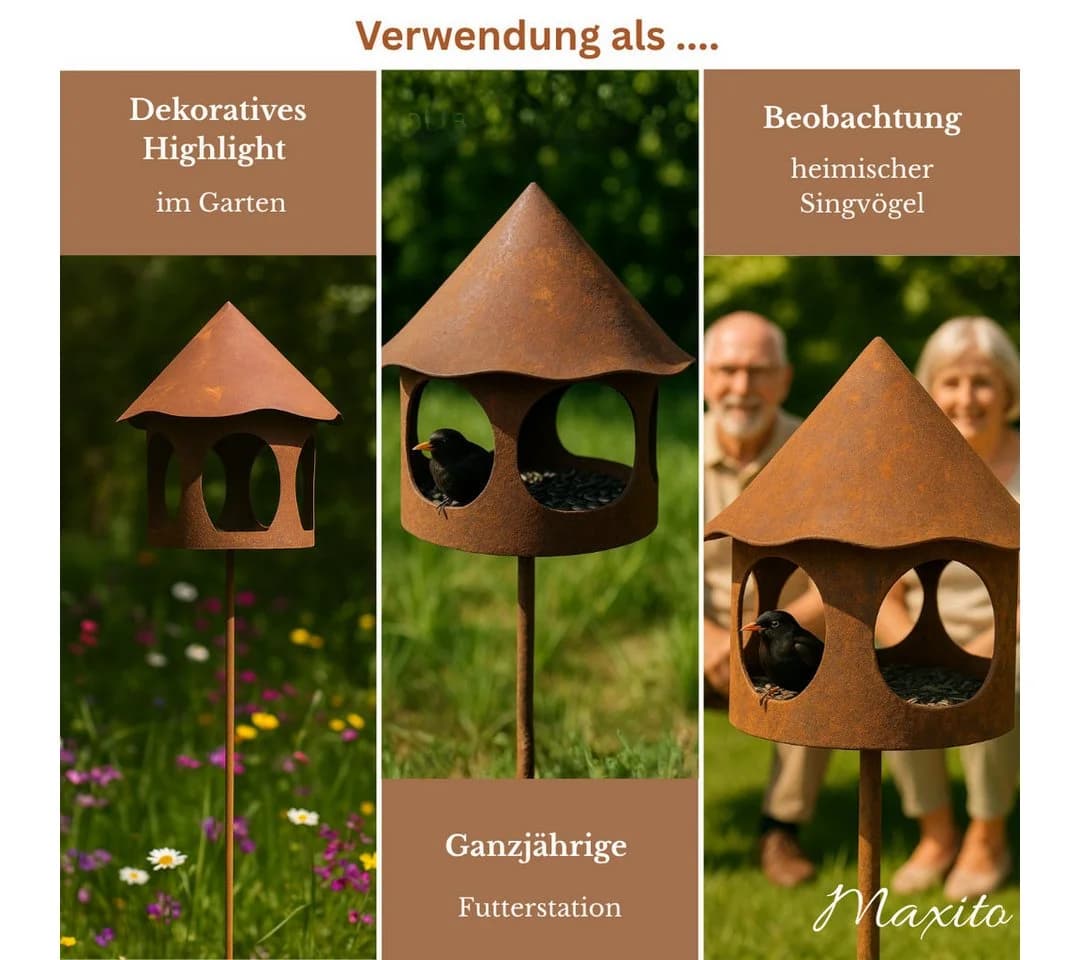 Maxito Vogelhaus mit Ständer wetterfest Metall rustikal - Bild 4