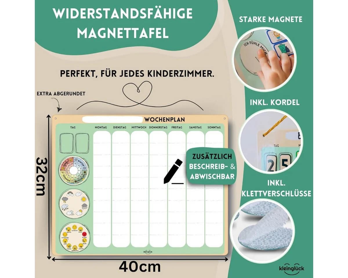 Kleinglück Magnettafel Wochenplaner Kinder mit Magnet-Symbolen - Bild 4