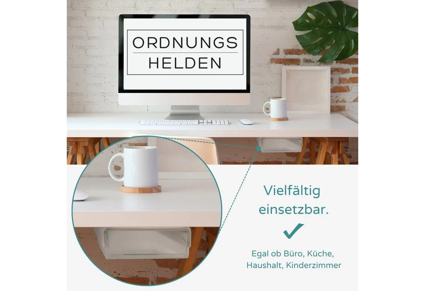 Ordnungshelden Hängeschublade Weiß Klebeschublade unter Schreibtisch - Bild 5