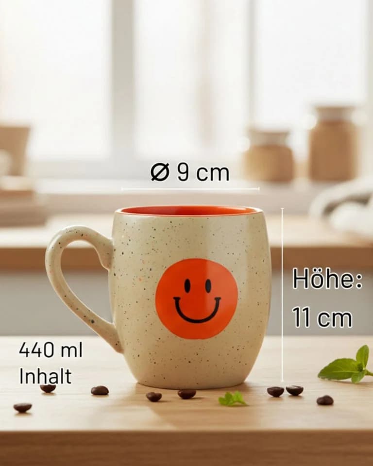 FRITZTOWN Keramiktasse Good Vibes Only Beige-Orange 440ml