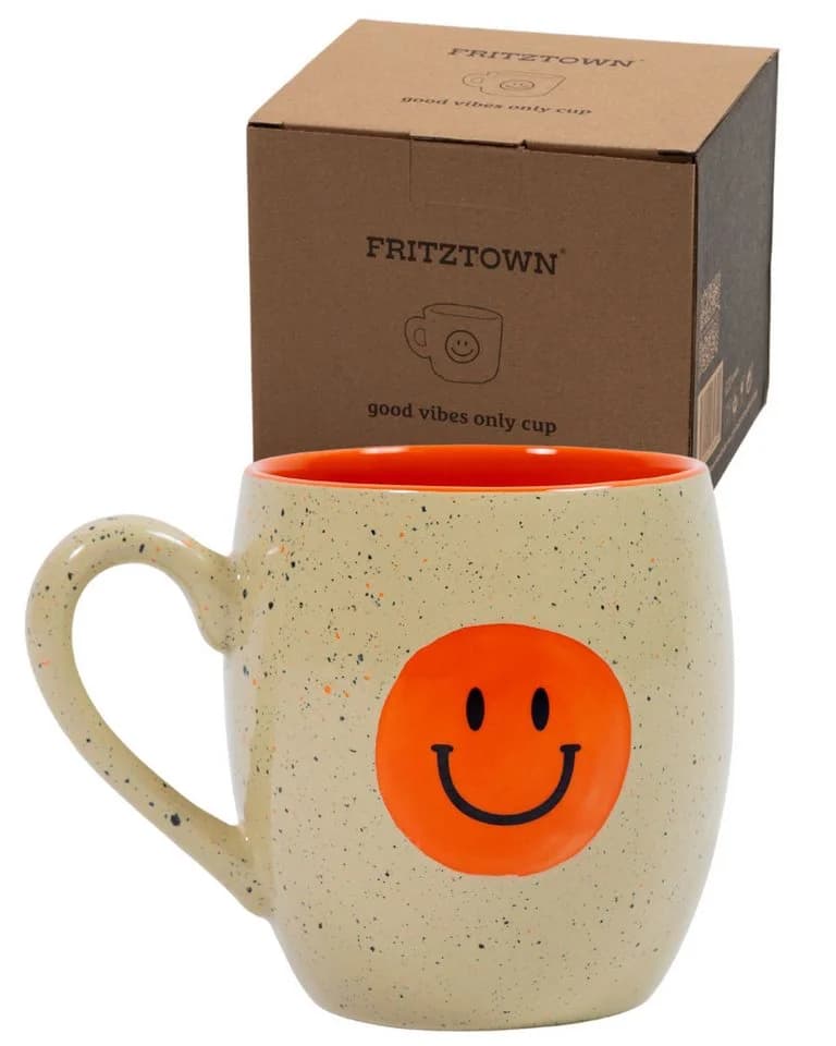 FRITZTOWN Keramiktasse Good Vibes Only Beige-Orange 440ml - Bild 2