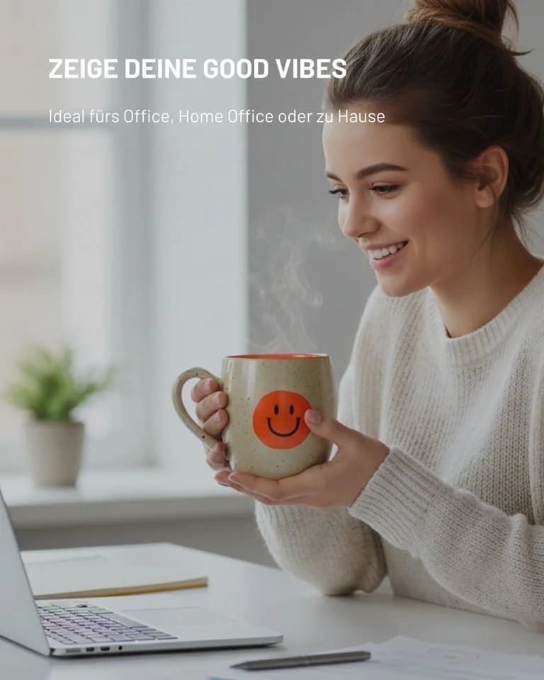 FRITZTOWN Keramiktasse Good Vibes Only Beige-Orange 440ml - Bild 4