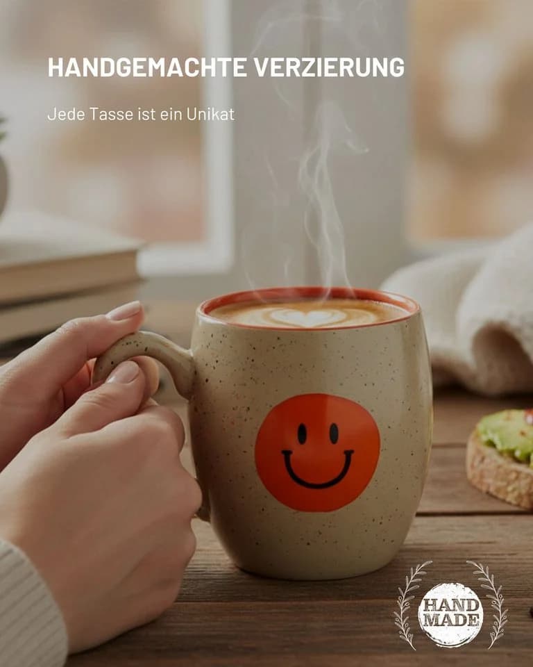 FRITZTOWN Keramiktasse Good Vibes Only Beige-Orange 440ml - Bild 5