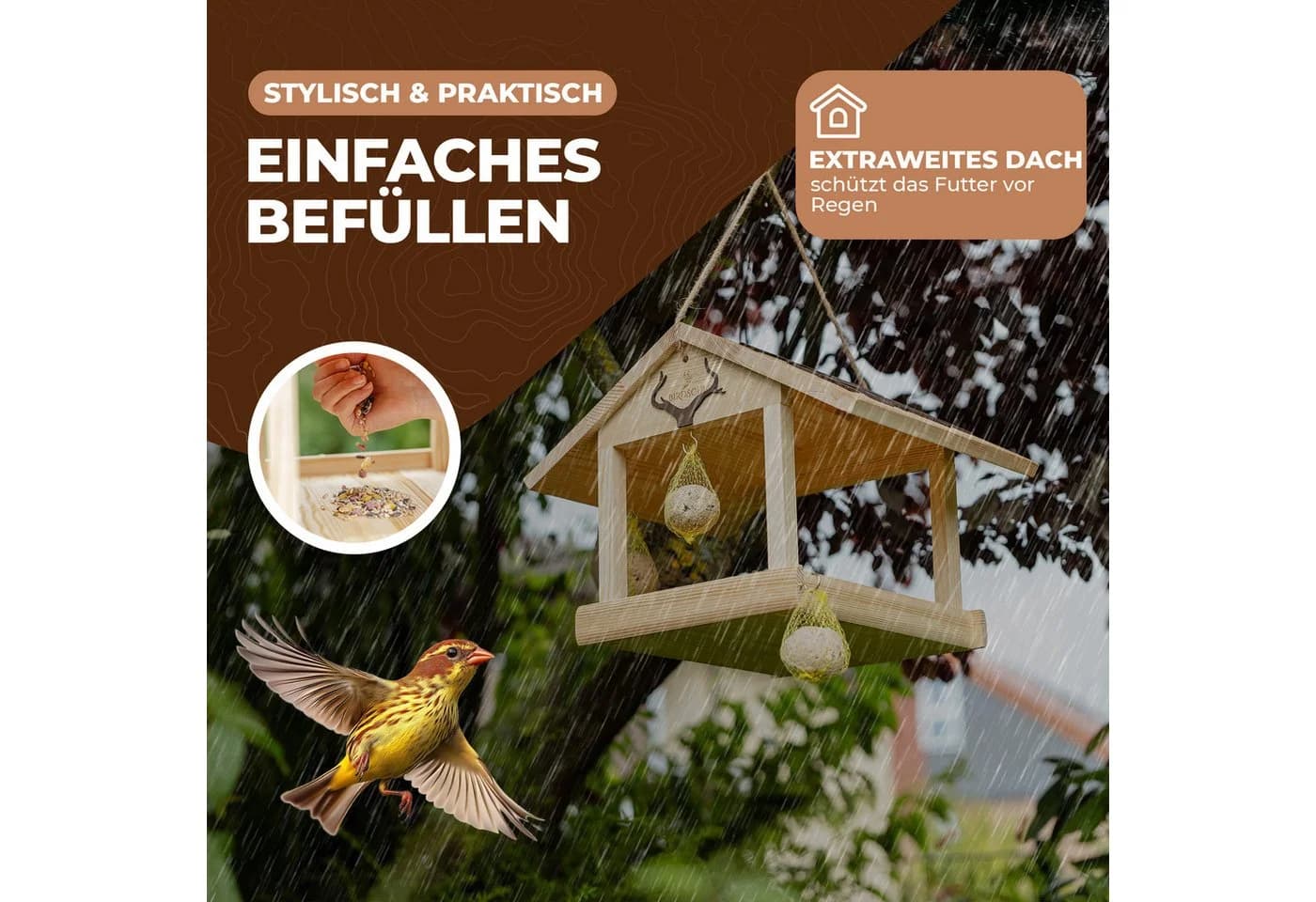 BIRDSOUL Vogelhaus Forest Braun Wasserableitendes Design - Bild 3