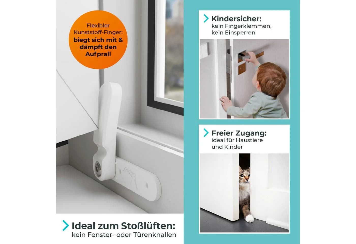 Vlippy Fensterstopper & Türstopper, 2 Stück, Verhindert das Zuschlagen von Fenstern & Türen - Bild 3