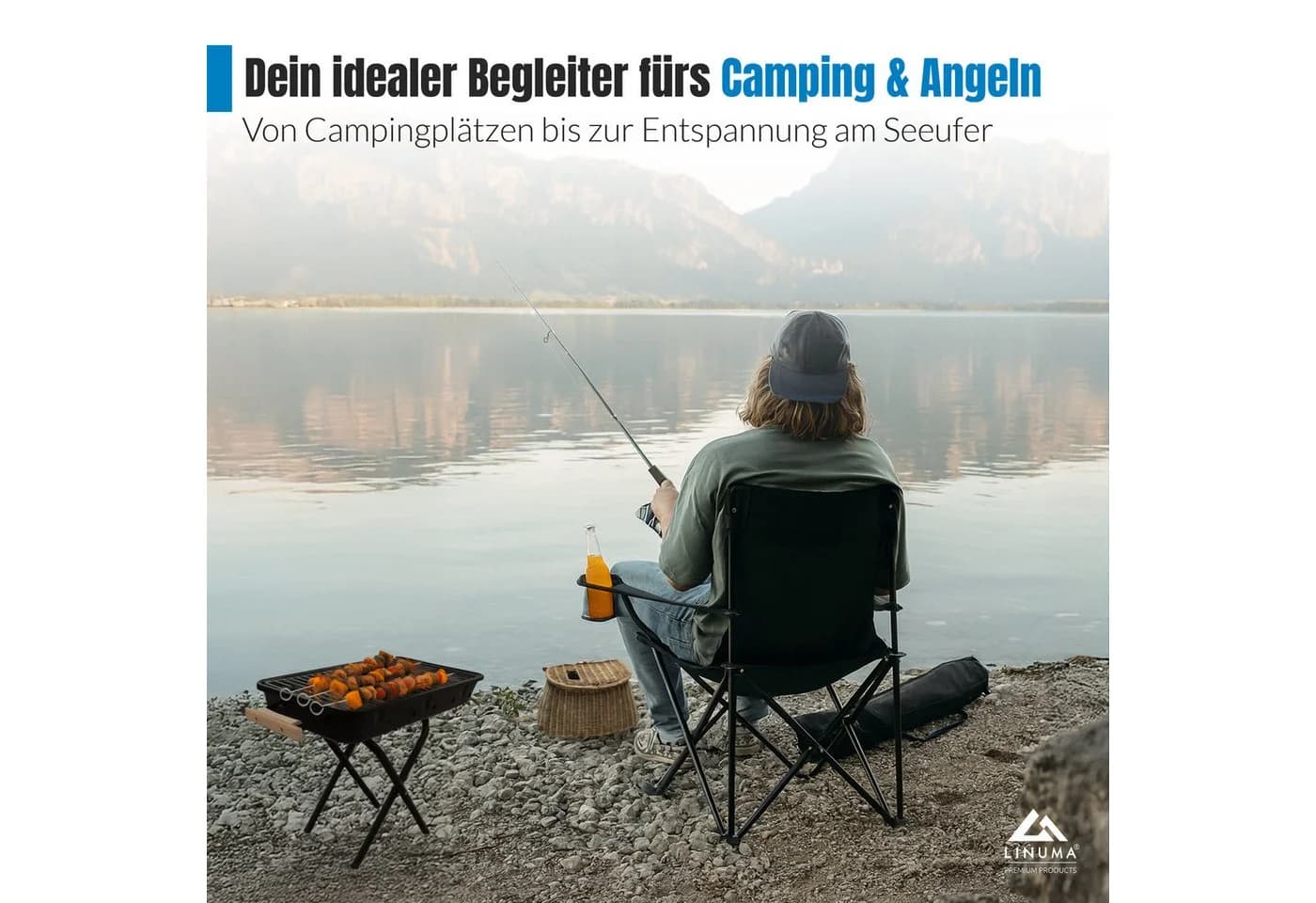 LINUMA Campingstuhl faltbar mit XL-Getränkehalter schwarz - Bild 5