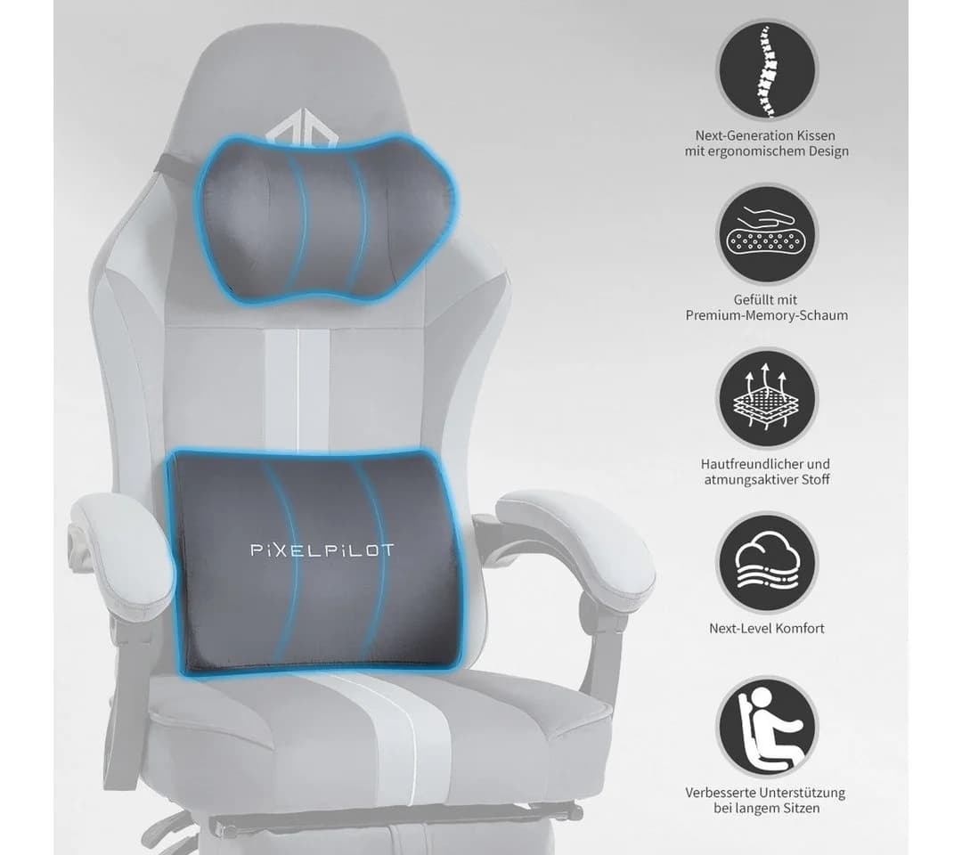PixelPilot Gaming Chair Nebula Atmungsaktiver Stoff Ergonomisches Design - Bild 3