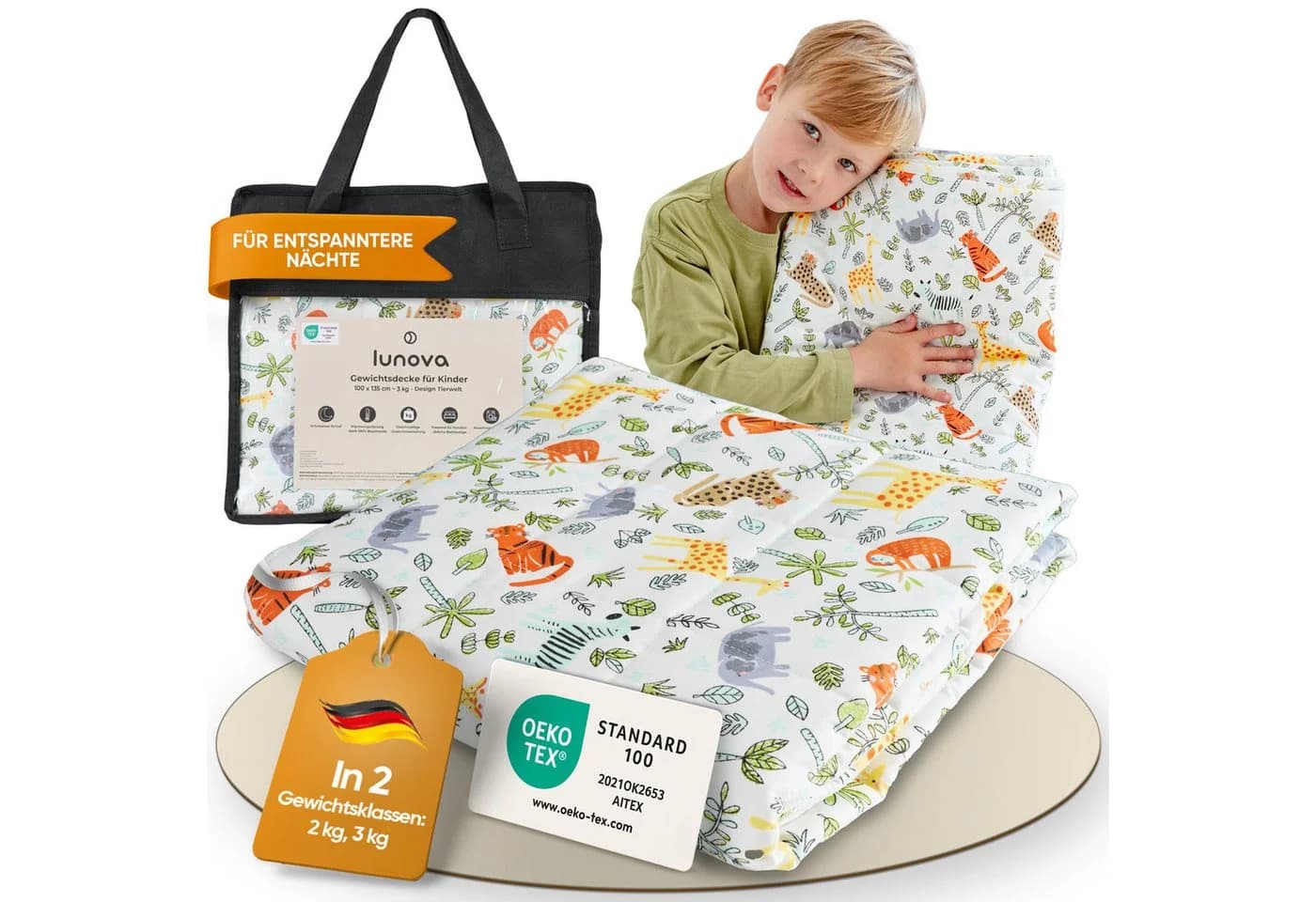 Lunova Gewichtsdecke für Kinder, hypoallergene Glasperlen, OEKO-TEX Baumwolle, 2-4 kg - Bild 2