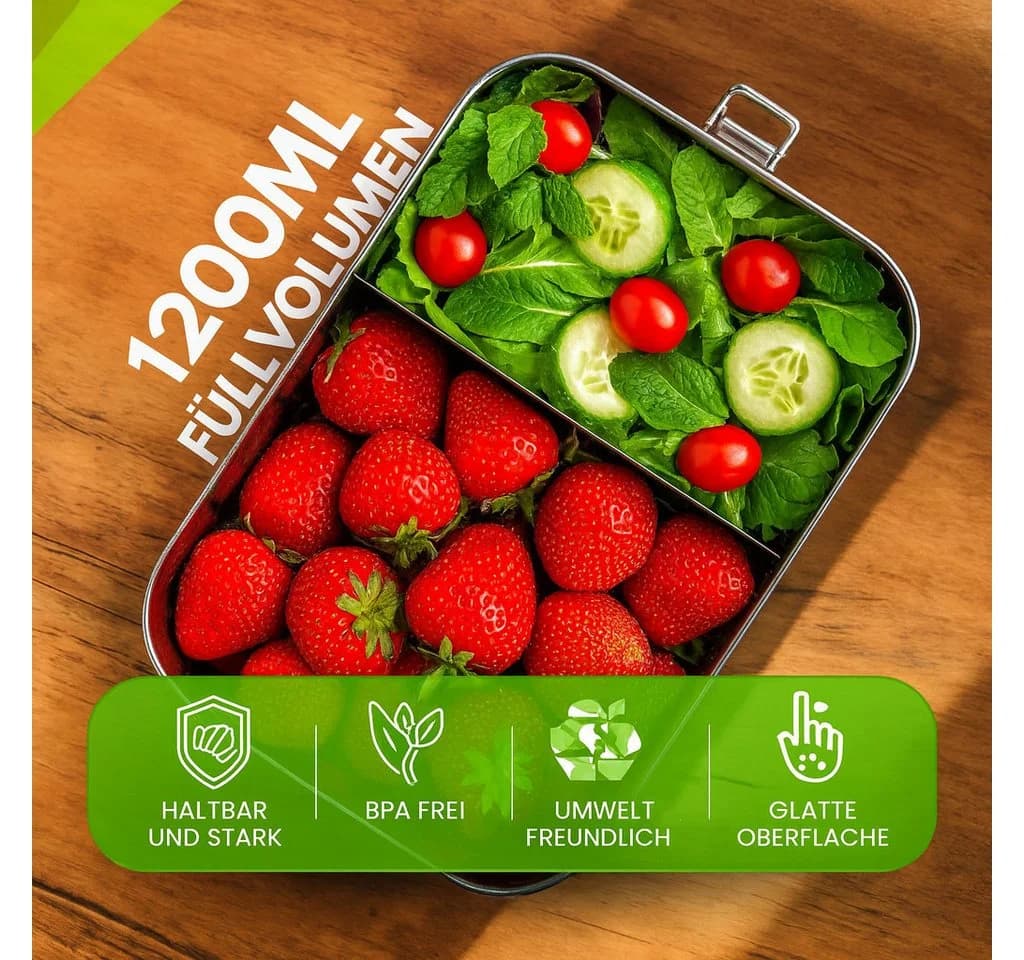 Little Lorien Lunchbox Brotdose Edelstahl 1200ml 2 Fächer Besteck Set - Bild 5