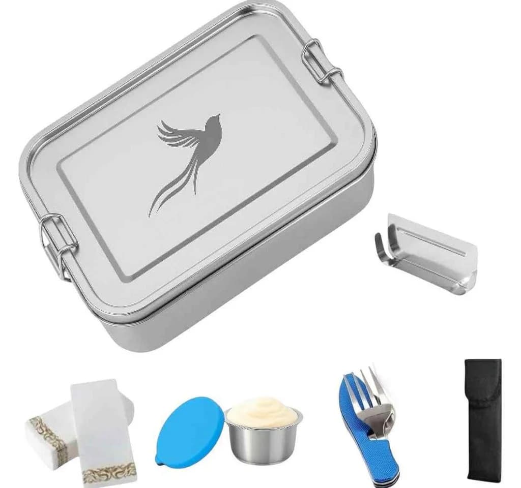 Little Lorien Lunchbox Brotdose Edelstahl 1200ml 2 Fächer Besteck Set - Bild 2