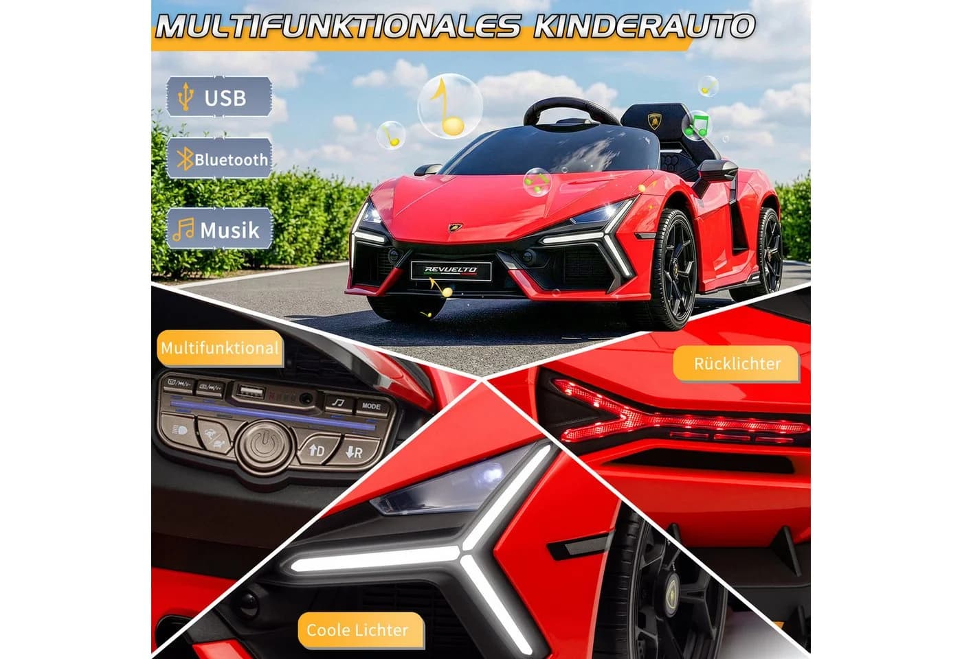 LALAHO Elektro-Kinderauto Lamborghini Revuelto 12V Rot - Bild 5