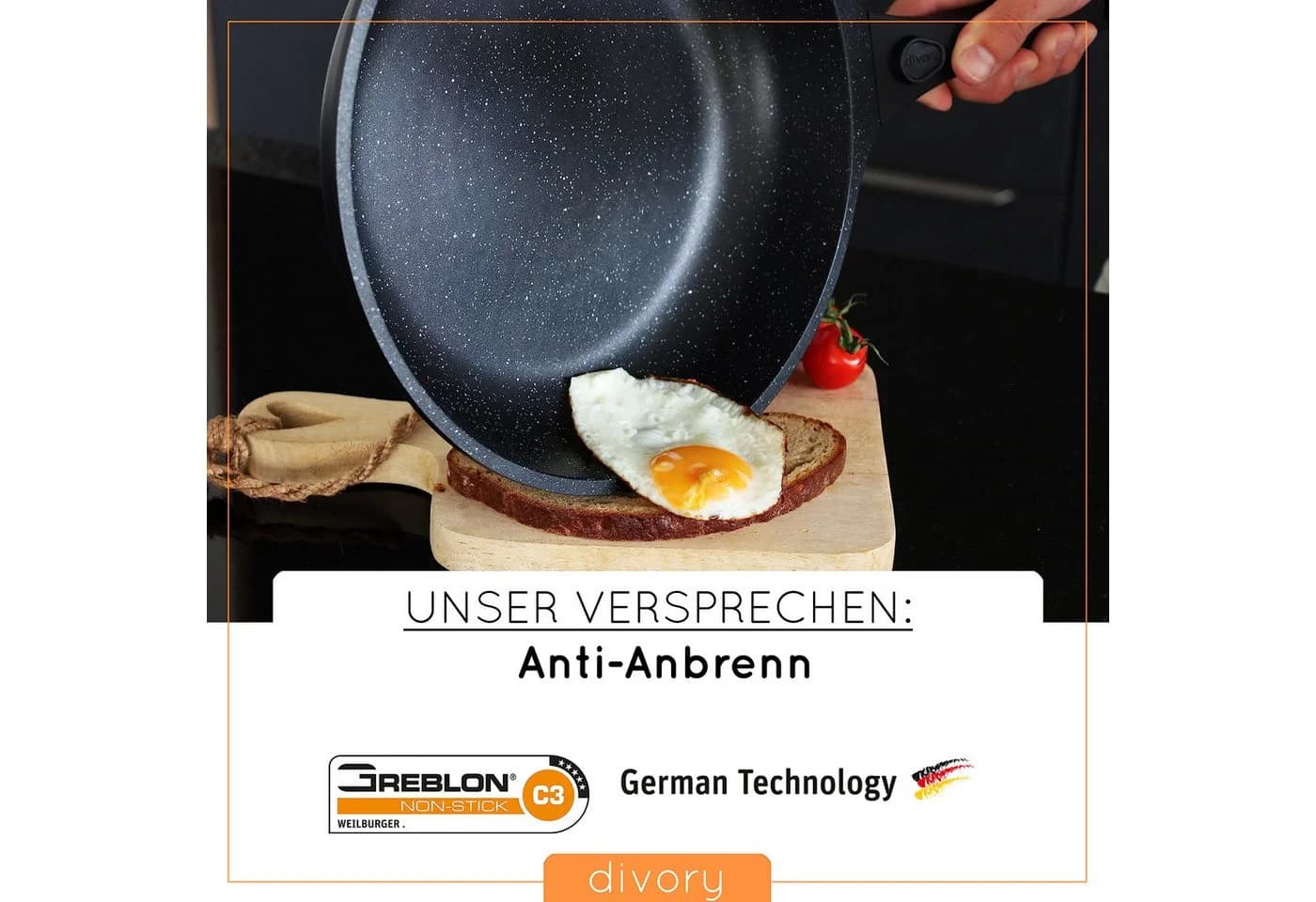 divory Bratpfanne mit abnehmbarem Griff Induktion Aluminium Schwarz
