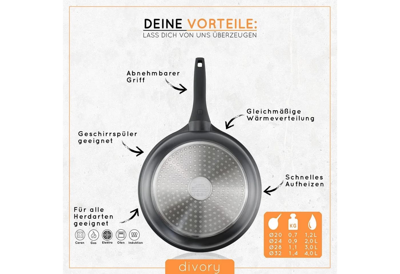 divory Bratpfanne mit abnehmbarem Griff Induktion Aluminium Schwarz - Bild 3