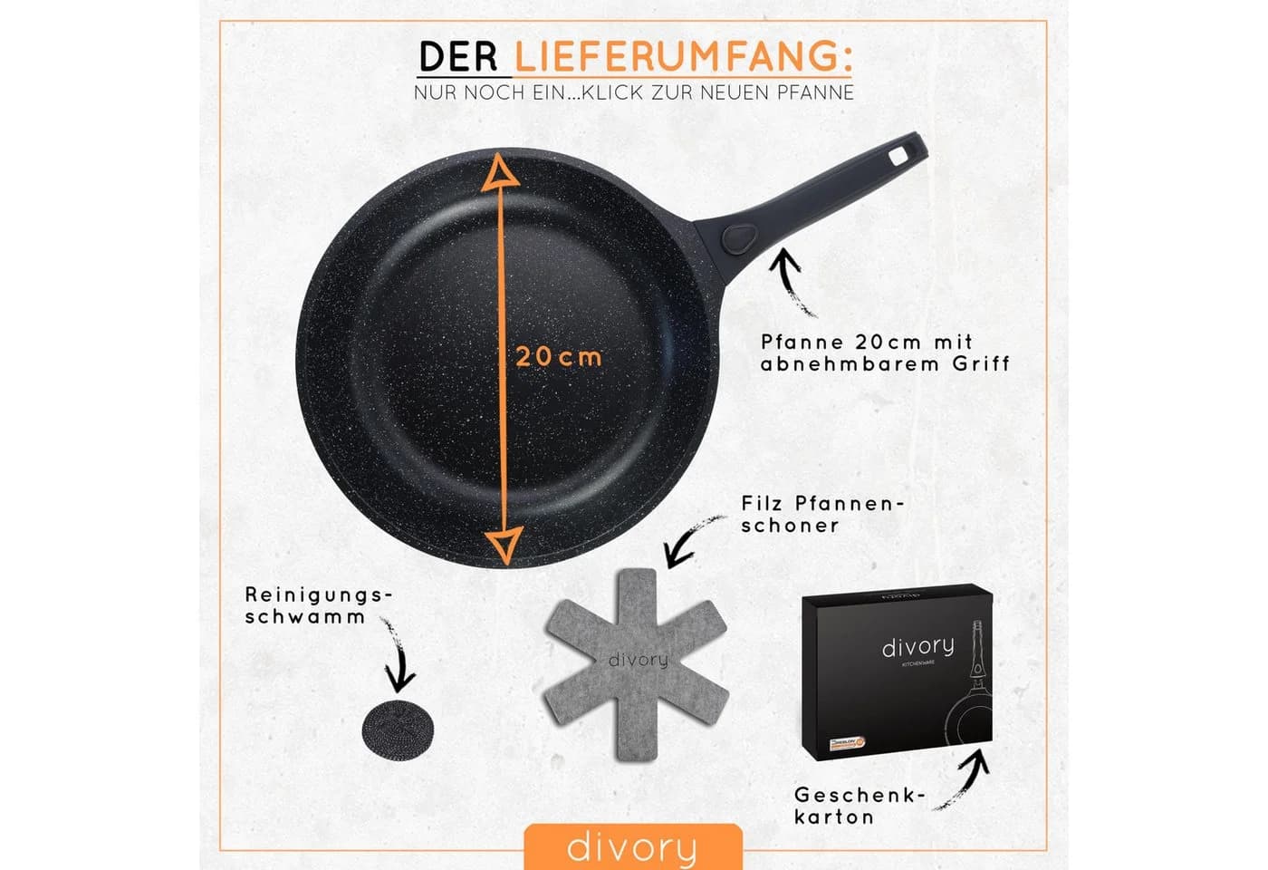 divory Bratpfanne mit abnehmbarem Griff Induktion Aluminium Schwarz - Bild 5