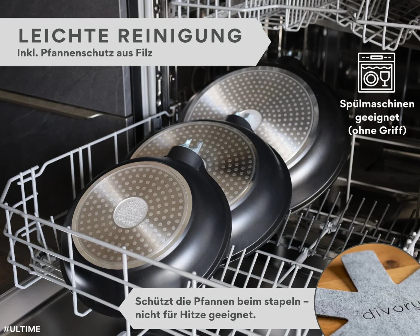divory Pfannen-Set 3-tlg. Aluminium Antihaft abnehmbarer Griff - Bild 4