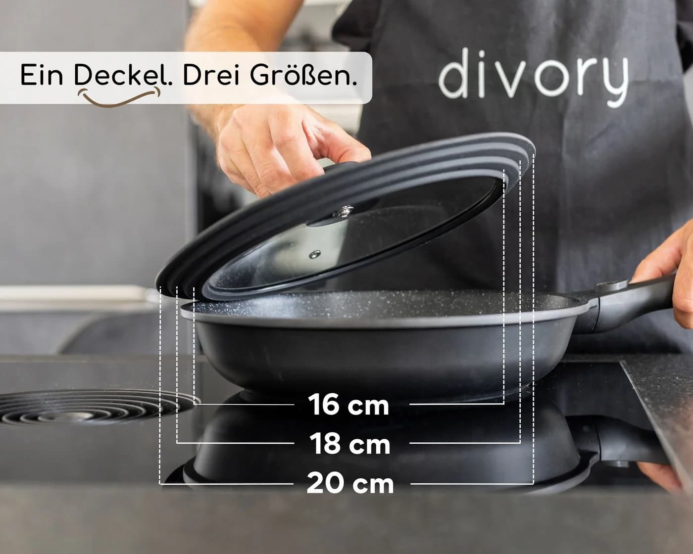 divory Universaldeckel Pfannendeckel Glas Silikonrand Dampfauslassventil - Bild 3