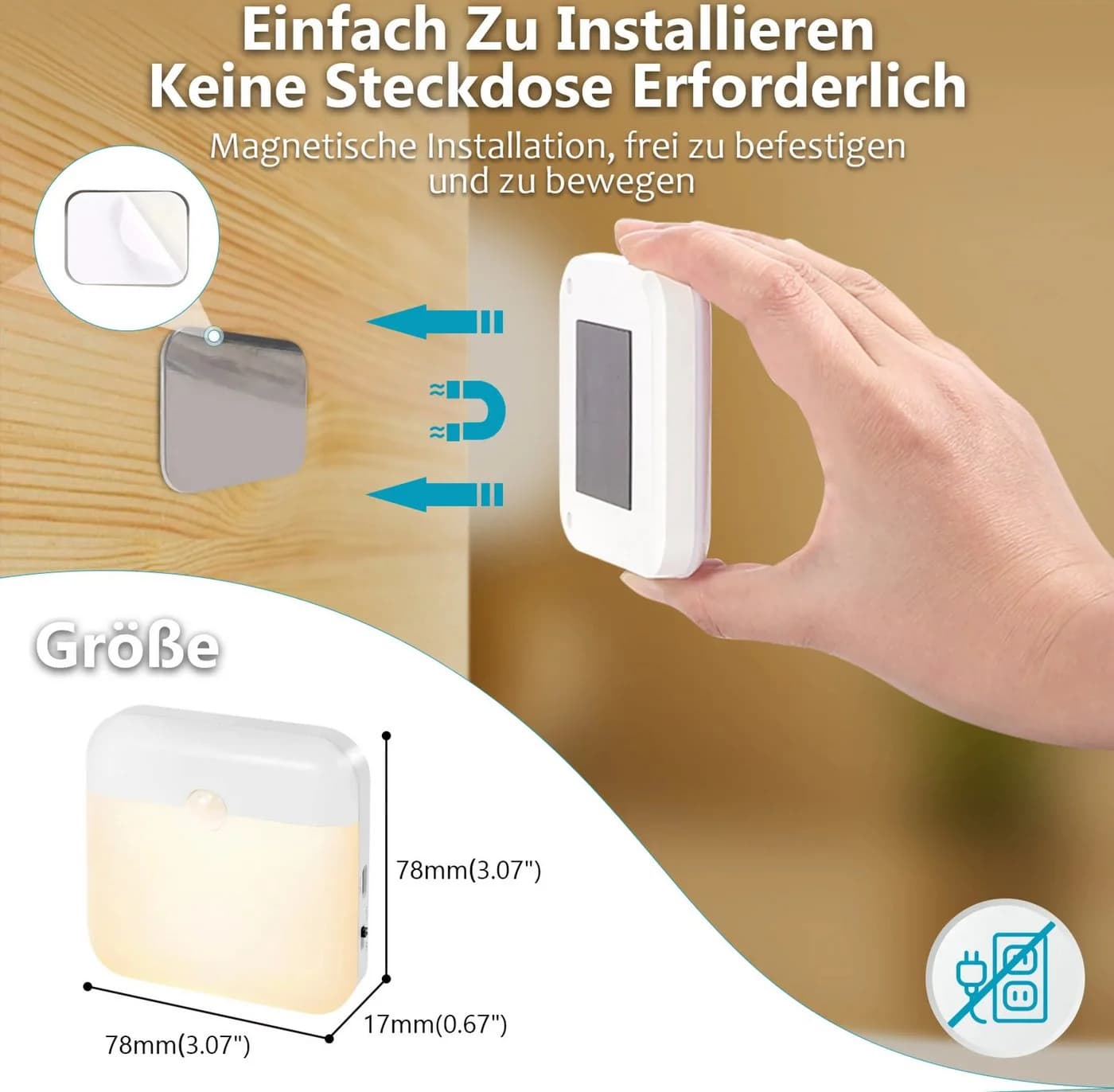 Athlix LED Nachtlicht 3er Pack Bewegungsmelder Warmweiß - Bild 4