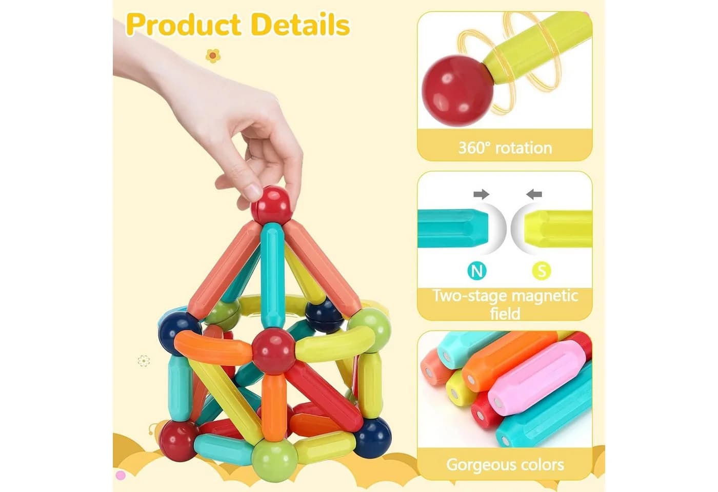 Athlix 84 Magnetische Bausteine Bunt STEM Lernspielzeug Kinder - Bild 3