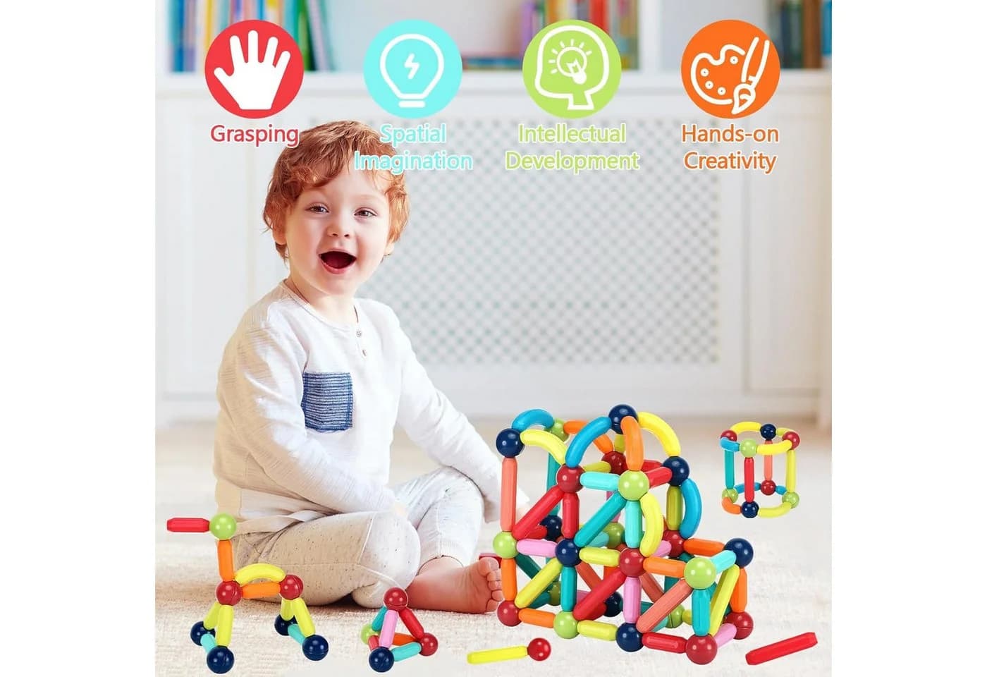 Athlix 84 Magnetische Bausteine Bunt STEM Lernspielzeug Kinder - Bild 4